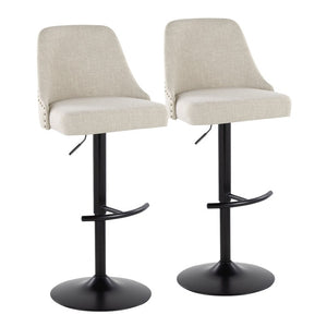 English Elm Upholstered Swivel Barstools with Chrome Base and T Footrest for Kitchen Islands Set of 2 Cream Fabric B202S02381