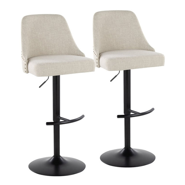 English Elm Upholstered Swivel Barstools with Chrome Base and T Footrest for Kitchen Islands Set of 2 Cream Fabric B202S02381