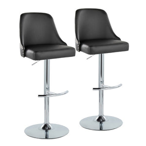 English Elm Contemporary Swivel Barstools with Chrome Nailhead Trim and PU Leather Seats Set of 2 B202S02385