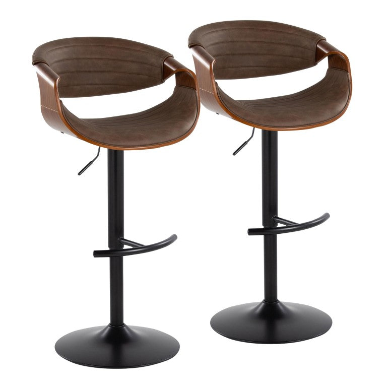 English Elm Mid-Century Modern Swivel Barstool with Walnut Legs and Faux Leather Seat Set of 2 B202S02387