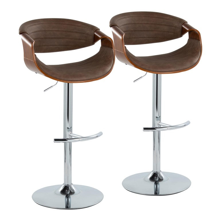 English Elm Mid-Century Modern Swivel Barstools with Chrome Base and Walnut Leg Accents Set of 2 B202S02388