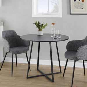 English Elm Contemporary Square Dining Table with Geometric Metal Base for Compact Spaces Black B202S02401