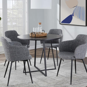 English Elm Contemporary Square Dining Table with Geometric Metal Base for Compact Spaces Black B202S02401