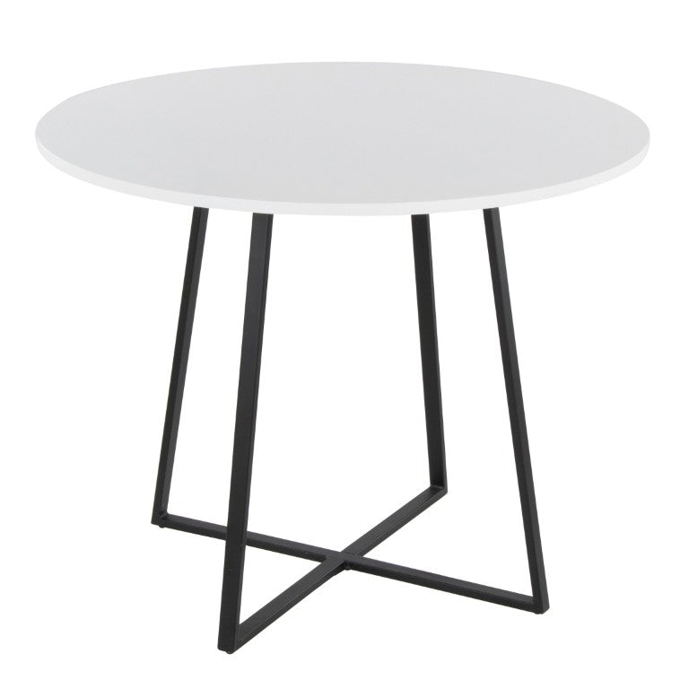 English Elm Contemporary Square Dining Table with Geometric Metal Base for Compact Spaces White B202S02402