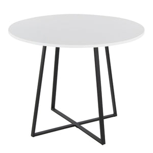 English Elm Contemporary Square Dining Table with Geometric Metal Base for Compact Spaces White B202S02402
