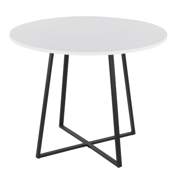 English Elm Contemporary Square Dining Table with Geometric Metal Base for Compact Spaces White B202S02402
