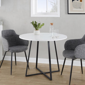 English Elm Contemporary Square Dining Table with Geometric Metal Base for Compact Spaces White B202S02402