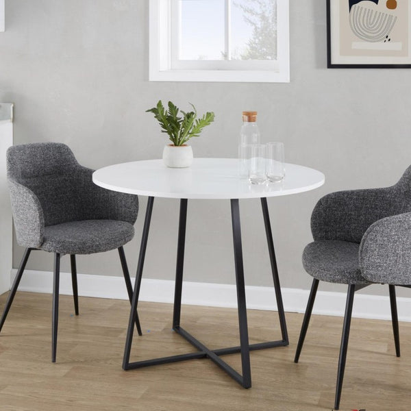 English Elm Contemporary Square Dining Table with Geometric Metal Base for Compact Spaces White B202S02402