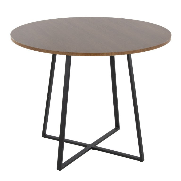 English Elm Contemporary Square Walnut Wood Dining Table with Geometric Black Metal Base Seats Four B202S02403