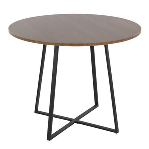 English Elm Contemporary Square Walnut Wood Dining Table with Geometric Black Metal Base Seats Four B202S02403