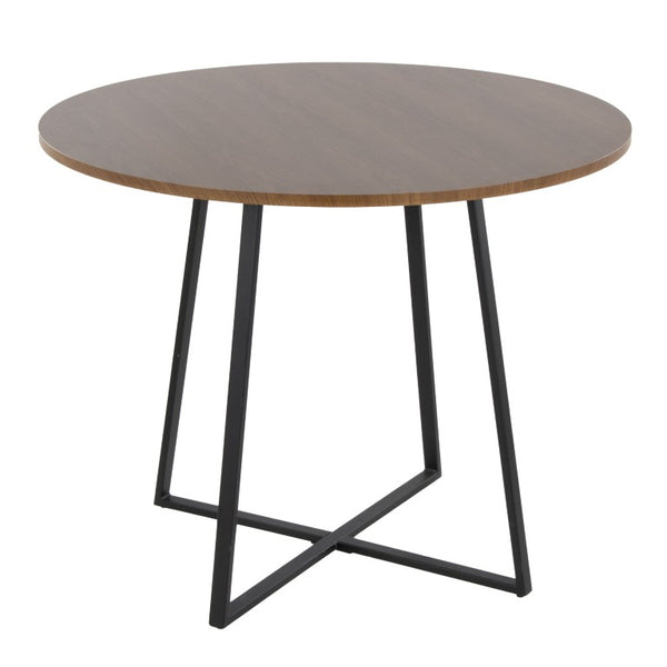 English Elm Contemporary Square Walnut Wood Dining Table with Geometric Black Metal Base Seats Four B202S02403