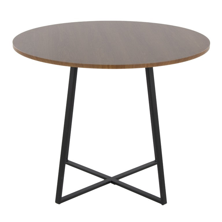English Elm Contemporary Square Walnut Wood Dining Table with Geometric Black Metal Base Seats Four B202S02403