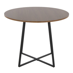 English Elm Contemporary Square Walnut Wood Dining Table with Geometric Black Metal Base Seats Four B202S02403