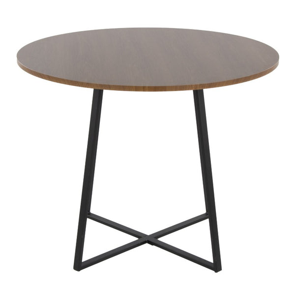 English Elm Contemporary Square Walnut Wood Dining Table with Geometric Black Metal Base Seats Four B202S02403