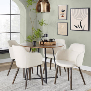English Elm Contemporary Square Walnut Wood Dining Table with Geometric Black Metal Base Seats Four B202S02403
