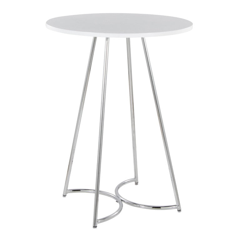 English Elm Contemporary Round White MDF Top Counter Table with Polished Chrome Base for Kitchen B202S02409