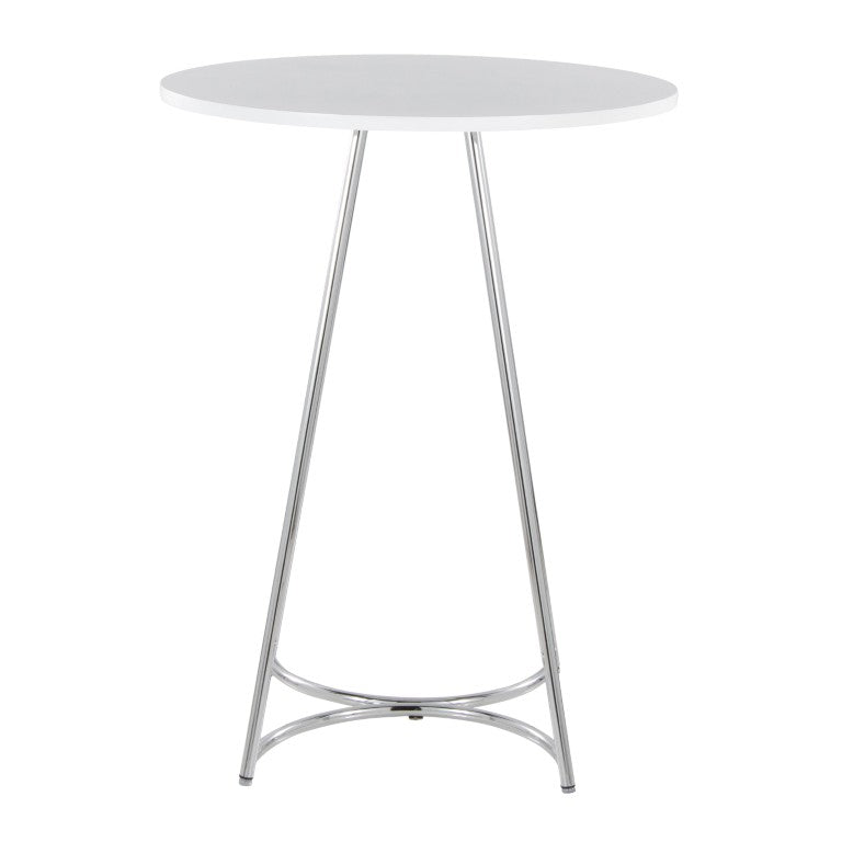 English Elm Contemporary Round White MDF Top Counter Table with Polished Chrome Base for Kitchen B202S02409