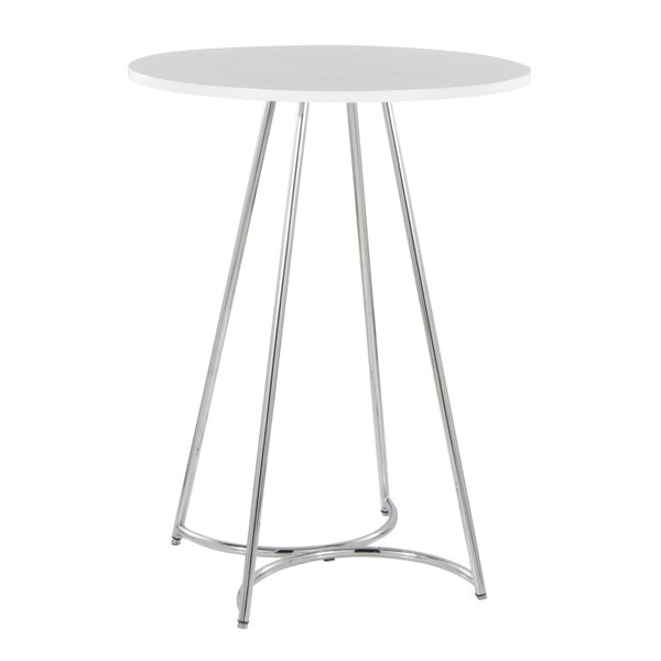 English Elm Contemporary Round White MDF Top Counter Table with Polished Chrome Base for Kitchen B202S02409