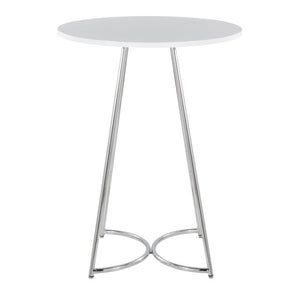 English Elm Contemporary Round White MDF Top Counter Table with Polished Chrome Base for Kitchen B202S02409