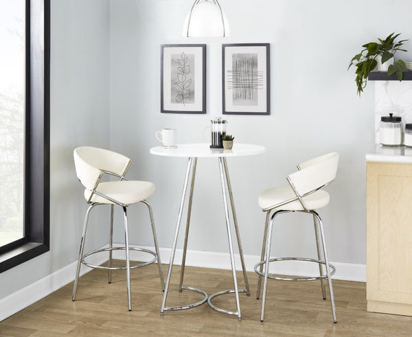 English Elm Contemporary Round White MDF Top Counter Table with Polished Chrome Base for Kitchen B202S02409