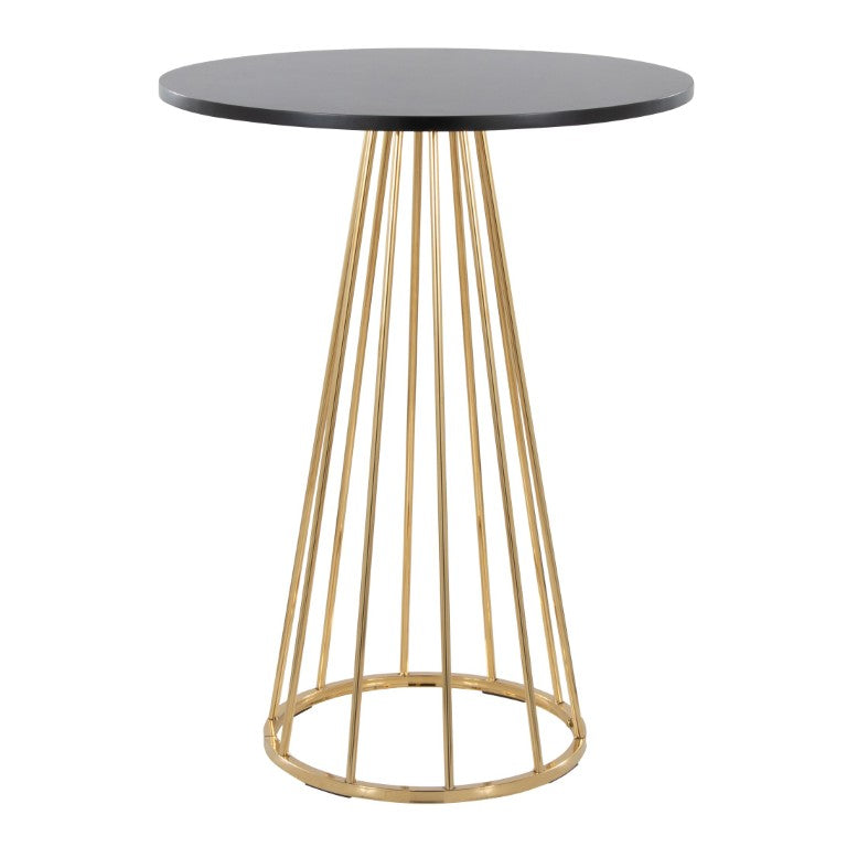 English Elm Contemporary Round Black Wood Top Gold Metal Frame Cafe Style Counter Table B202S02410