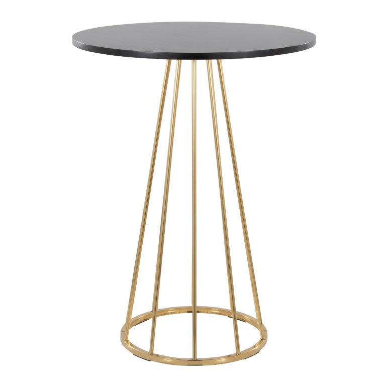 English Elm Contemporary Round Black Wood Top Gold Metal Frame Cafe Style Counter Table B202S02410