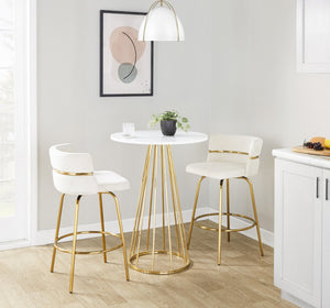 English Elm Contemporary Round Counter Table with Gold Metal Base for Kitchen or Studio B202S02411