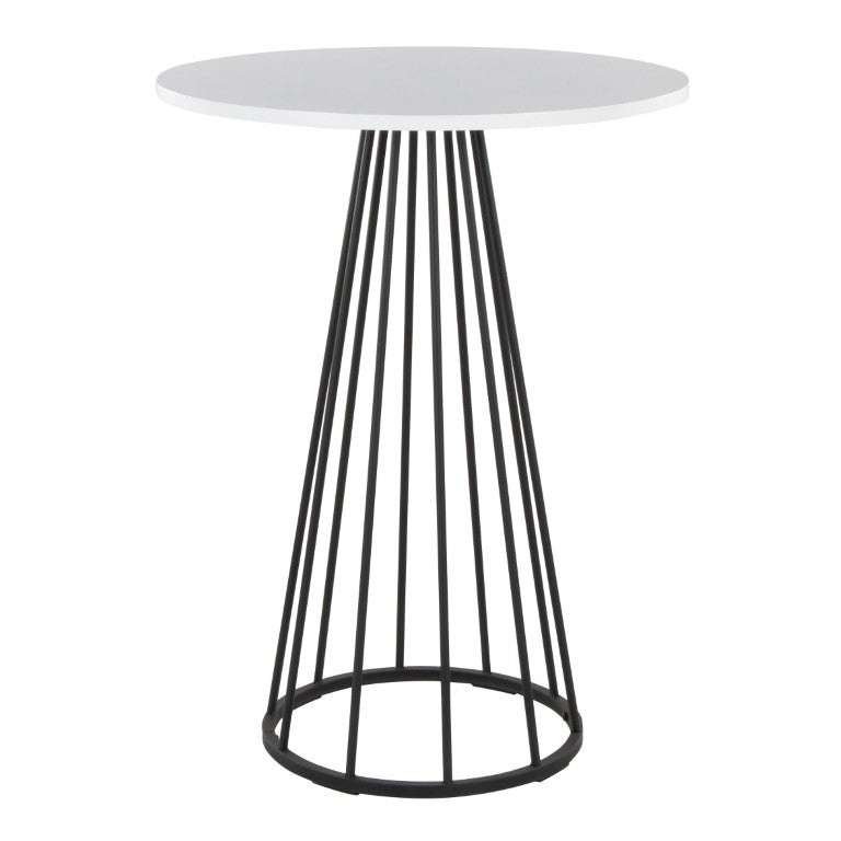 English Elm Contemporary Round Counter Table White MDF Top Black Metal Base for Kitchen Nook B202S02413