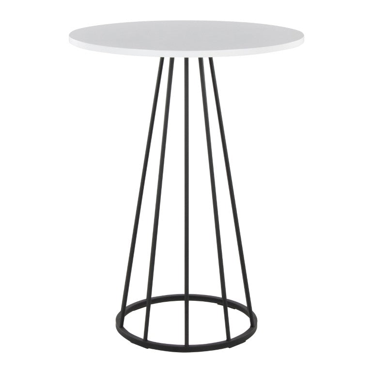 English Elm Contemporary Round Counter Table White MDF Top Black Metal Base for Kitchen Nook B202S02413