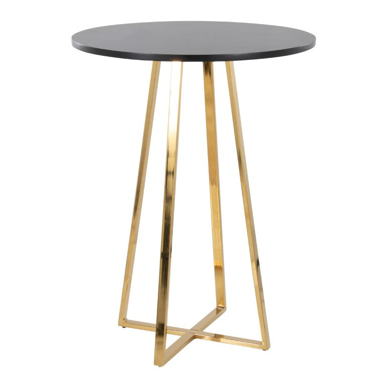 English Elm Contemporary Round Cafe Table with Gold Geometric Frame for Bar or Breakfast Nook B202S02414