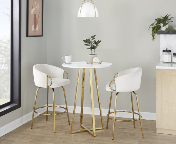 English Elm Contemporary Square Bistro Counter Table with Gold Metal Base for Kitchen Nooks B202S02415