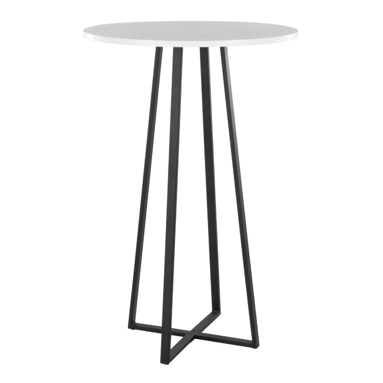 English Elm Contemporary Round Bar Table with White MDF Top and Powder Coated Black Metal Base B202S02425