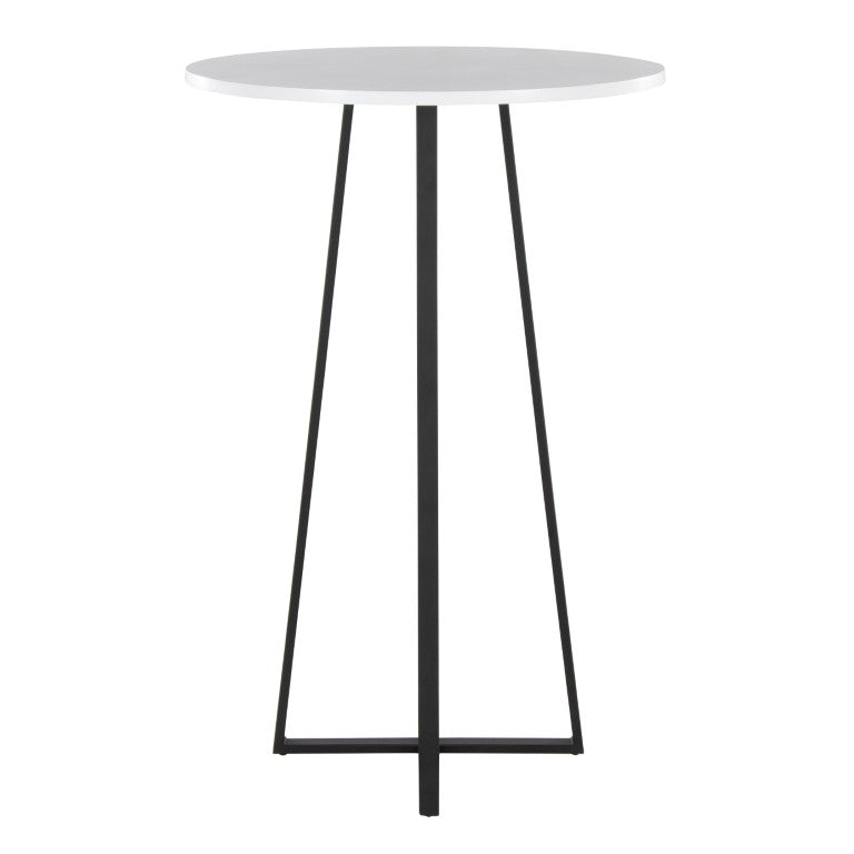 English Elm Contemporary Round Bar Table with White MDF Top and Powder Coated Black Metal Base B202S02425