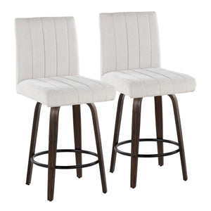English Elm 26 Inch Swivel Counterstools with Bentwood Base Grey Upholstery and Metal Footrest Set Light Gray Fabric B202S02426