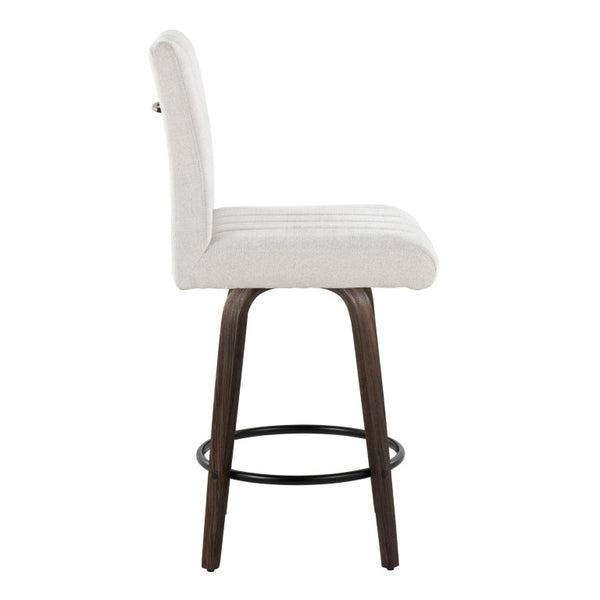 English Elm 26 Inch Swivel Counterstools with Bentwood Base Grey Upholstery and Metal Footrest Set Light Gray Fabric B202S02426