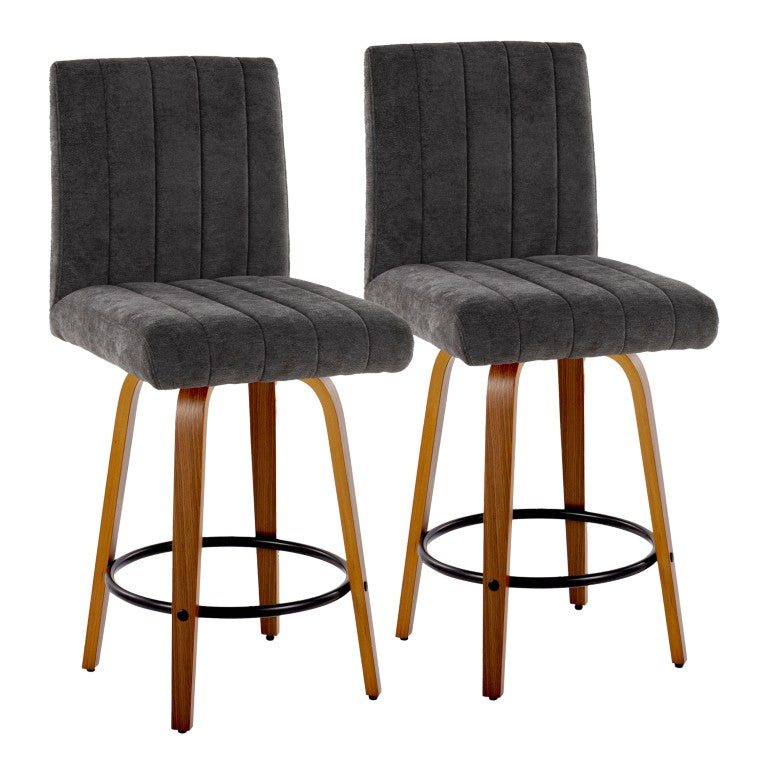 English Elm 26 Inch Swivel Counterstools Bent Walnut Legs Black Footrest Ring Set of 2 for Kitchen B202S02427