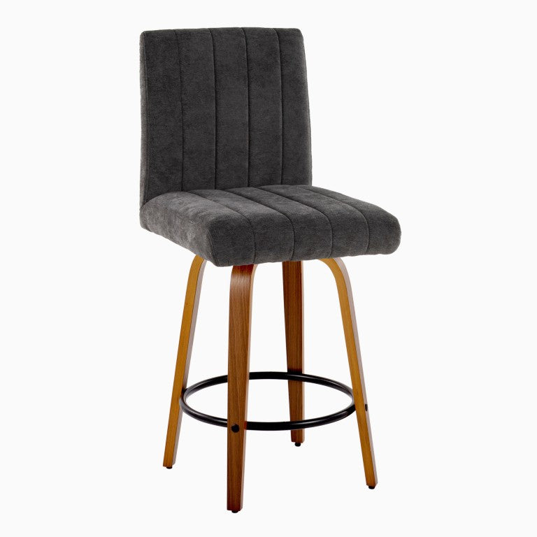 English Elm 26 Inch Swivel Counterstools Bent Walnut Legs Black Footrest Ring Set of 2 for Kitchen B202S02427