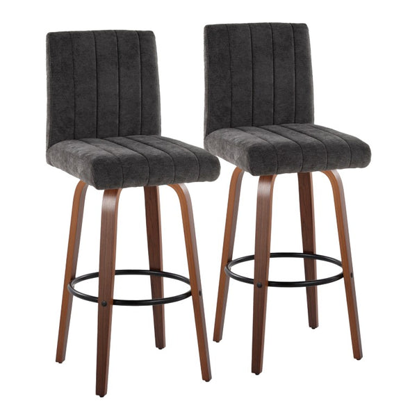 English Elm 30 Inch Swivel Barstools Set of 2 Walnut Bentwood Legs with Black Footrest Ring B202S02429