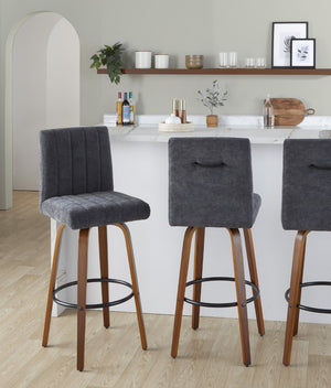 English Elm 30 Inch Swivel Barstools Set of 2 Walnut Bentwood Legs with Black Footrest Ring B202S02429