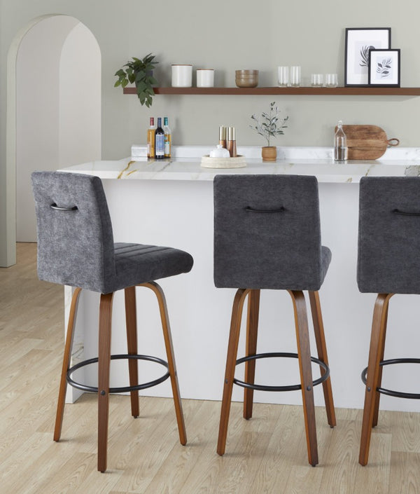 English Elm 30 Inch Swivel Barstools Set of 2 Walnut Bentwood Legs with Black Footrest Ring B202S02429