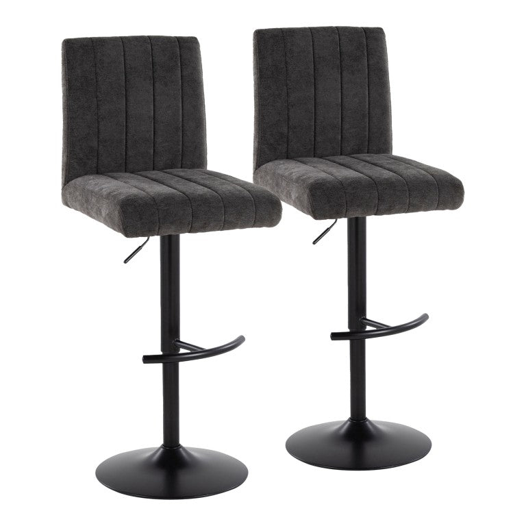 English Elm Upholstered Swivel Barstools with Chrome Base and T Footrest for Kitchen Islands Set of 2 Dark Gray Fabric B202S02431