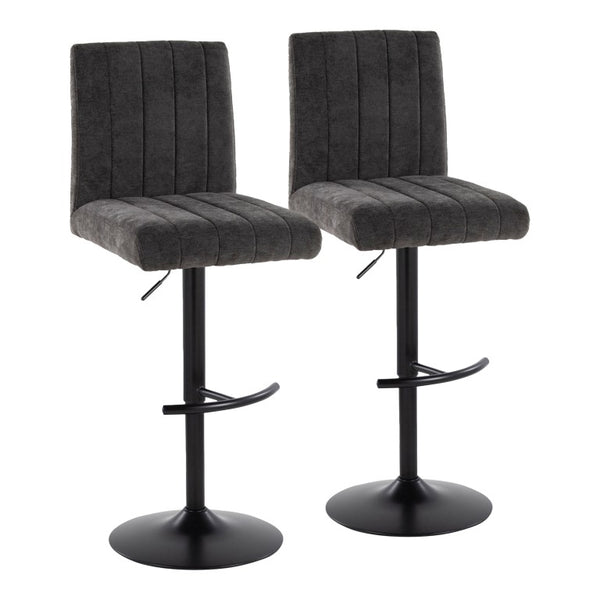 English Elm Upholstered Swivel Barstools with Chrome Base and T Footrest for Kitchen Islands Set of 2 Dark Gray Fabric B202S02431