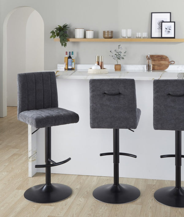 English Elm Upholstered Swivel Barstools with Chrome Base and T Footrest for Kitchen Islands Set of 2 Dark Gray Fabric B202S02431