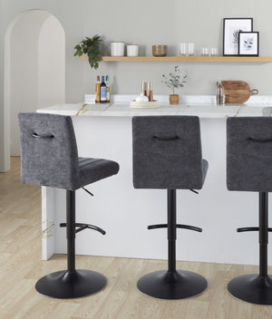 English Elm Upholstered Swivel Barstools with Chrome Base and T Footrest for Kitchen Islands Set of 2 Dark Gray Fabric B202S02431