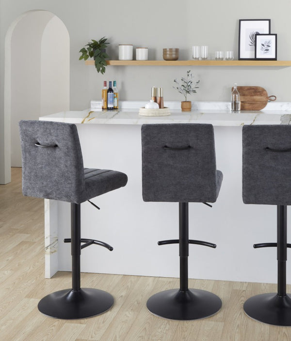English Elm Upholstered Swivel Barstools with Chrome Base and T Footrest for Kitchen Islands Set of 2 Dark Gray Fabric B202S02431