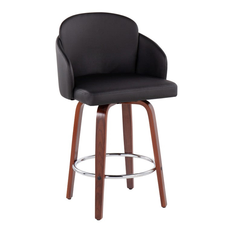 English Elm Contemporary Swivel Barstools with Walnut Legs Faux Leather Seats and Chrome Footrest B202S02434