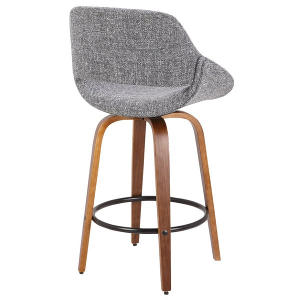 English Elm Mid-Century Modern Swivel Counterstools with Walnut Frame and Upholstered Seats Set of 2 Gray Fabric B202S02435