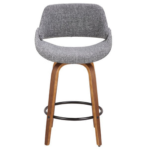 English Elm Mid-Century Modern Swivel Counterstools with Walnut Frame and Upholstered Seats Set of 2 Gray Fabric B202S02435
