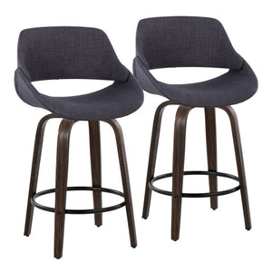 English Elm Mid-Century Modern Swivel Counterstools with Walnut Frame and Upholstered Seats Set of 2 Charcoal Fabric B202S02436