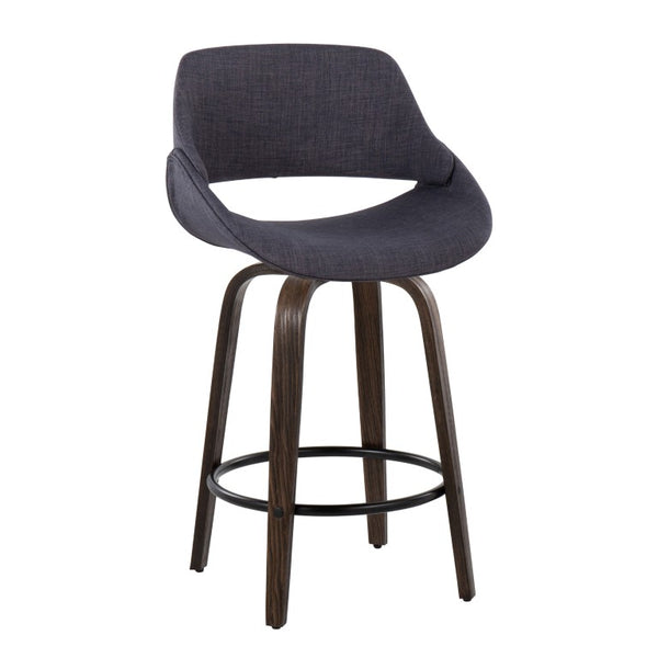 English Elm Mid-Century Modern Swivel Counterstools with Walnut Frame and Upholstered Seats Set of 2 Charcoal Fabric B202S02436